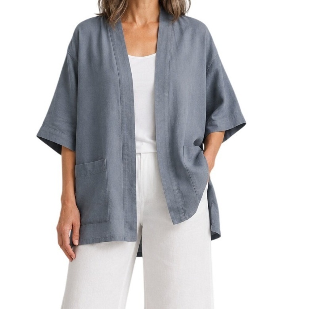 Eileenβ Fisher Grey 100% Organic Linen Oversized Cardigan Jacket Women's XL